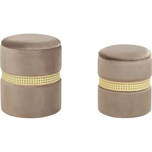 Beliani Set of 2 Taupe Velvet Pouffes - Pouffe Beliani Set of 2 Taupe Velvet Pouffes - Pouffe