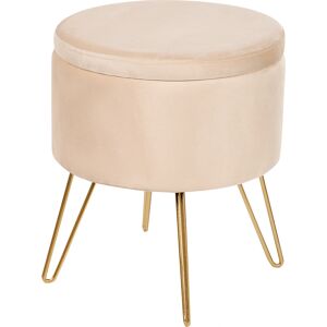 Pouf de rangement en velours crème Beliani - Pouf avec pieds en métal doré - Publicité Pouf de rangement en velours crème Beliani - Pouf avec pieds en métal doré - Publicité