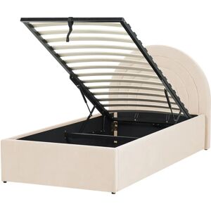 Beliani Bed Beige Velvet EU Single Size 3ft Minimalist Retro Design Ottoman Storage Slatted Base - Bed Beliani Bed Beige Velvet EU Single Size 3ft Minimalist Retro Design Ottoman Storage Slatted Base - Bed