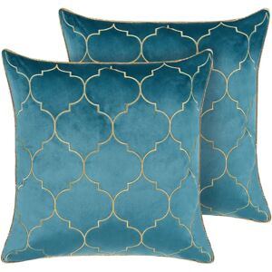Beliani Set of 2 Decorative Cushions - Velvet, Blue, Moroccan Pattern Beliani Set of 2 Decorative Cushions - Velvet, Blue, Moroccan Pattern