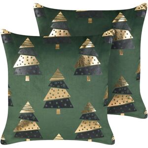 Beliani Set of 2 Velvet Cushions Green Christmas Tree Pattern - Cushions Beliani Set of 2 Velvet Cushions Green Christmas Tree Pattern - Cushions