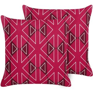 Beliani Set of 2 Garden Cushions - Pink Polyester Geometric Pattern Beliani Set of 2 Garden Cushions - Pink Polyester Geometric Pattern