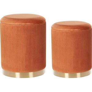 Beliani Orange Velvet Storage Pouffes Set of 2 - Storage Pouffes Beliani Orange Velvet Storage Pouffes Set of 2 - Storage Pouffes