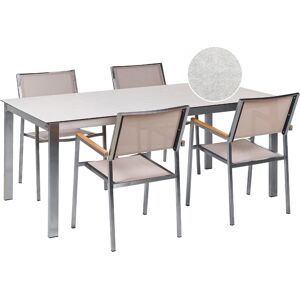 Beliani Garden Dining Set White Tabletop Glass Stainless Steel Frame - Garden Dining Set Beliani Garden Dining Set White Tabletop Glass Stainless Steel Frame - Garden Dining Set