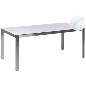 Beliani Garden Table White Marble Effect Tempered Glass - 180x90cm - Seats 6 Beliani Garden Table White Marble Effect Tempered Glass - 180x90cm - Seats 6