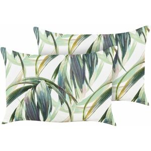 Beliani Garden Cushions Set - Green & White Leaf Pattern, 40x60cm Beliani Garden Cushions Set - Green & White Leaf Pattern, 40x60cm