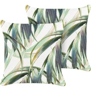 Beliani Garden Cushions Set - 2 Water-Resistant Polyester Green & White - Outdoor Decoration Beliani Garden Cushions Set - 2 Water-Resistant Polyester Green & White - Outdoor Decoration