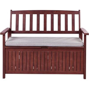 Beliani Garden Bench with Storage Mahogany Grey Solid Acacia Wood White Cushion - Garden Bench Beliani Garden Bench with Storage Mahogany Grey Solid Acacia Wood White Cushion - Garden Bench