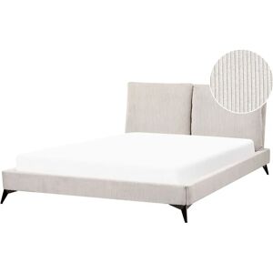Beliani King Size Bed Light Beige Corduroy Upholstery - Bed Beliani King Size Bed Light Beige Corduroy Upholstery - Bed