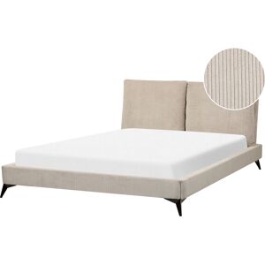 Beliani King Size Bed Taupe Corduroy Upholstery - Bed Beliani King Size Bed Taupe Corduroy Upholstery - Bed