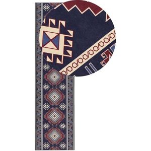 Beliani Blue Red Polyester Runner Rug - Vintage Modern Hallway Decor Beliani Blue Red Polyester Runner Rug - Vintage Modern Hallway Decor