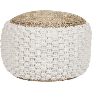 Beliani Beliani AIZA White Beige Knitted Cotton Jute Pouffe 50x35cm - Pouffe Beliani Beliani AIZA White Beige Knitted Cotton Jute Pouffe 50x35cm - Pouffe