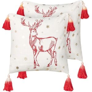 Beliani Set of 2 Cotton Cushions Christmas Motif 45 x 45 cm White and Red - Cushions Beliani Set of 2 Cotton Cushions Christmas Motif 45 x 45 cm White and Red - Cushions