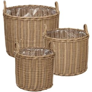 Beliani Plant Basket Set - 3 Rustic Synthetic Rattan Planters Beliani Plant Basket Set - 3 Rustic Synthetic Rattan Planters