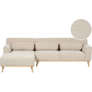 Beliani Corner Sofa Beige Corduroy - 3 Seater Retro Couch Beliani Corner Sofa Beige Corduroy - 3 Seater Retro Couch