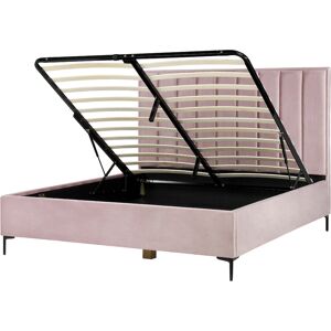 Beliani Bed SEZANNE - Pink Velvet, EU Super King Size with Ottoman Storage Beliani Bed SEZANNE - Pink Velvet, EU Super King Size with Ottoman Storage