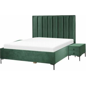 Beliani Dark Green Velvet King Size Bedroom Set with Storage Beliani Dark Green Velvet King Size Bedroom Set with Storage