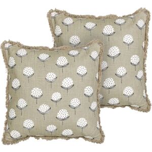 Beliani - Set of 2 Floral Cotton Square Cushions - 45 x 45 cm Beliani - Set of 2 Floral Cotton Square Cushions - 45 x 45 cm