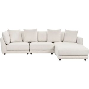 Beliani Off-White 3-Seater Sofa with Ottoman - Sofa Beliani Off-White 3-Seater Sofa with Ottoman - Sofa