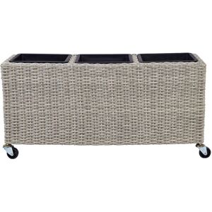 Beliani Plant Pot - Brown Rattan Indoor Outdoor with Wheels Beliani Plant Pot - Brown Rattan Indoor Outdoor with Wheels