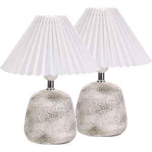 Beliani Set of 2 Rustic Ceramic Bedside Lamps - Table Light Beliani Set of 2 Rustic Ceramic Bedside Lamps - Table Light