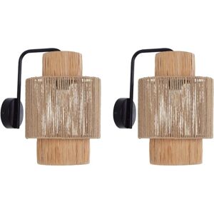 Beliani Set of 2 Wall Lamps Natural Raffia Palm Leaf Paper Rope Lights Beliani Set of 2 Wall Lamps Natural Raffia Palm Leaf Paper Rope Lights
