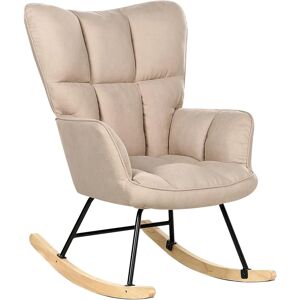 Fauteuil à bascule beige en polyester avec pieds en bois - Fauteuil à bascule - Publicité Fauteuil à bascule beige en polyester avec pieds en bois - Fauteuil à bascule - Publicité