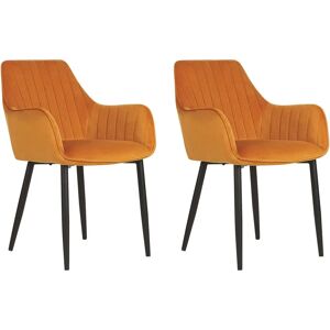 Beliani Orange Velvet Retro Glam Dining Chairs Set of 2 Beliani Orange Velvet Retro Glam Dining Chairs Set of 2