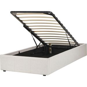Beliani Bed Light Beige Polyester Storage Modern Design - Bed Beliani Bed Light Beige Polyester Storage Modern Design - Bed