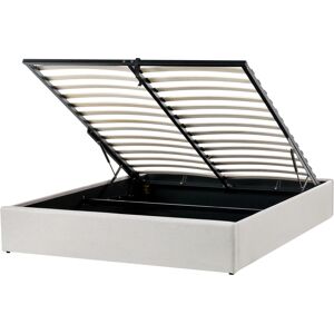 Beliani Bed Light Beige Polyester Storage Modern Design - Bed Beliani Bed Light Beige Polyester Storage Modern Design - Bed