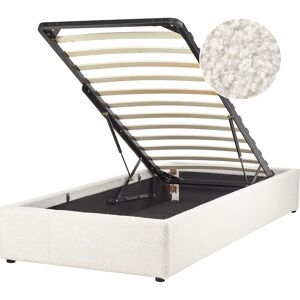 Beliani Off-white Bouclé Bed Frame with Storage - Bed Beliani Off-white Bouclé Bed Frame with Storage - Bed