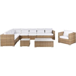 Beliani Garden Light Brown Wicker Corner Sofa Set - Garden Furniture Set Beliani Garden Light Brown Wicker Corner Sofa Set - Garden Furniture Set
