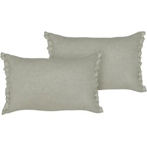 Beliani Linen Cushions Set - Rectangular Light Grey Decor Beliani Linen Cushions Set - Rectangular Light Grey Decor