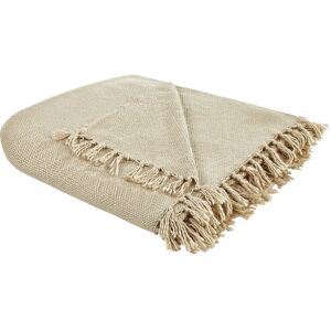 Beliani Beige Blanket - 150x200cm - Hand Woven, Tassels, Modern & Boho Style Beliani Beige Blanket - 150x200cm - Hand Woven, Tassels, Modern & Boho Style