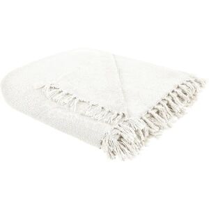 Beliani Blanket Off-white 150x200cm Hand Woven with Tassels - Blanket Beliani Blanket Off-white 150x200cm Hand Woven with Tassels - Blanket