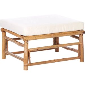 Beliani Ottoman Off White Bamboo Polyester Fabric Cushion Module Piece Modular Sofa Element - Ottoman Beliani Ottoman Off White Bamboo Polyester Fabric Cushion Module Piece Modular Sofa Element - Ottoman