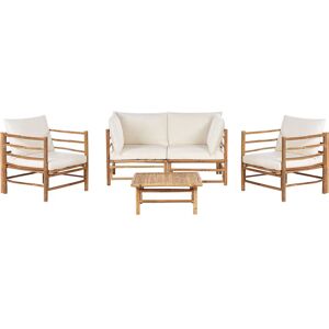Beliani Garden Modular Sofa Set - Off-White Bamboo Cushions - Outdoor Conversation Beliani Garden Modular Sofa Set - Off-White Bamboo Cushions - Outdoor Conversation