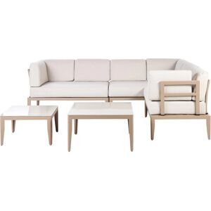 Beliani Garden Sofa Set Light Beige Aluminium Polyester 6 Seater Outdoor Patio Terrace 2 Coffee Tables Cushions Material:Aluminium Size:xx - Garden Sofa Set Beliani Garden Sofa Set Light Beige Aluminium Polyester 6 Seater Outdoor Patio Terrace 2 Coffee Tables Cushions Material:Aluminium Size:xx - Garden Sofa Set