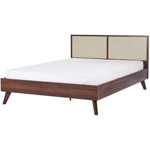 Beliani Dark Wood Rattan Double Bed - Boho Style Beliani Dark Wood Rattan Double Bed - Boho Style