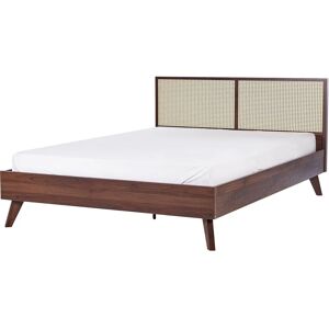 Beliani Dark Wood Rattan Double Bed - Modern Boho Style Beliani Dark Wood Rattan Double Bed - Modern Boho Style