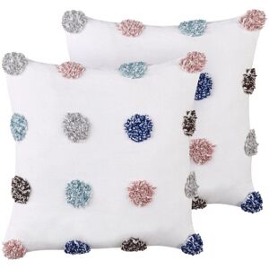 Beliani White Cotton 2 Decorative Cushions - Modern Square Design Beliani White Cotton 2 Decorative Cushions - Modern Square Design