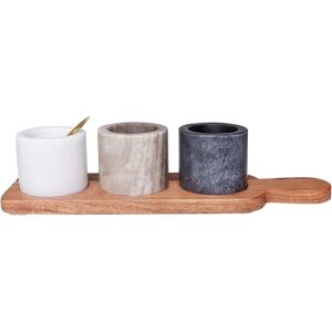 Beliani Marble Bowl Set - Modern Serving Tray with 3 Bowls & Spoons Beliani Marble Bowl Set - Modern Serving Tray with 3 Bowls & Spoons