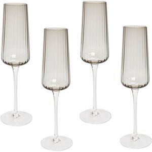 Beliani Set of 4 Champagne Flutes Grey Transparent Hand-Blown 23 cl - Champagne Glasses Beliani Set of 4 Champagne Flutes Grey Transparent Hand-Blown 23 cl - Champagne Glasses