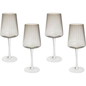 Beliani Set of 4 Wine Glasses - Hand-Blown, Grey Finish, 36 cl Beliani Set of 4 Wine Glasses - Hand-Blown, Grey Finish, 36 cl
