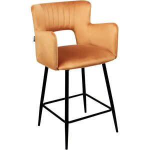 Beliani Set of 2 Orange Velvet Bar Chairs with Armrests - Bar Chair Beliani Set of 2 Orange Velvet Bar Chairs with Armrests - Bar Chair