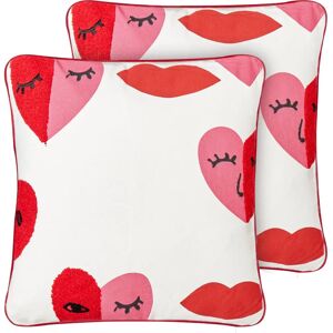 Beliani Set de 2 Cojines Decorativos Blanco y Rojo - Accesorios de Decoración Modernos Beliani Set de 2 Cojines Decorativos Blanco y Rojo - Accesorios de Decoración Modernos