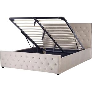 Beliani Bed Frame Taupe Velvet Upholstery with Storage - Bed Type Beliani Bed Frame Taupe Velvet Upholstery with Storage - Bed Type