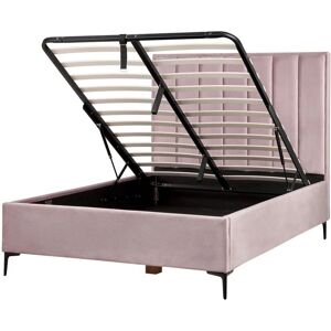 Beliani Pink Velvet Double Bed with Storage - Bed Beliani Pink Velvet Double Bed with Storage - Bed