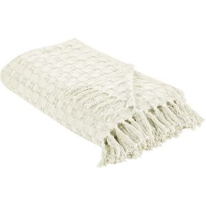 Beliani Bedspread White Cotton Fabric 150 x 200 cm with Tassels - Bedspread Beliani Bedspread White Cotton Fabric 150 x 200 cm with Tassels - Bedspread
