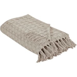 Beliani Bedspread Taupe Cotton Fabric 150 x 200 cm with Tassels - Bedspread Beliani Bedspread Taupe Cotton Fabric 150 x 200 cm with Tassels - Bedspread